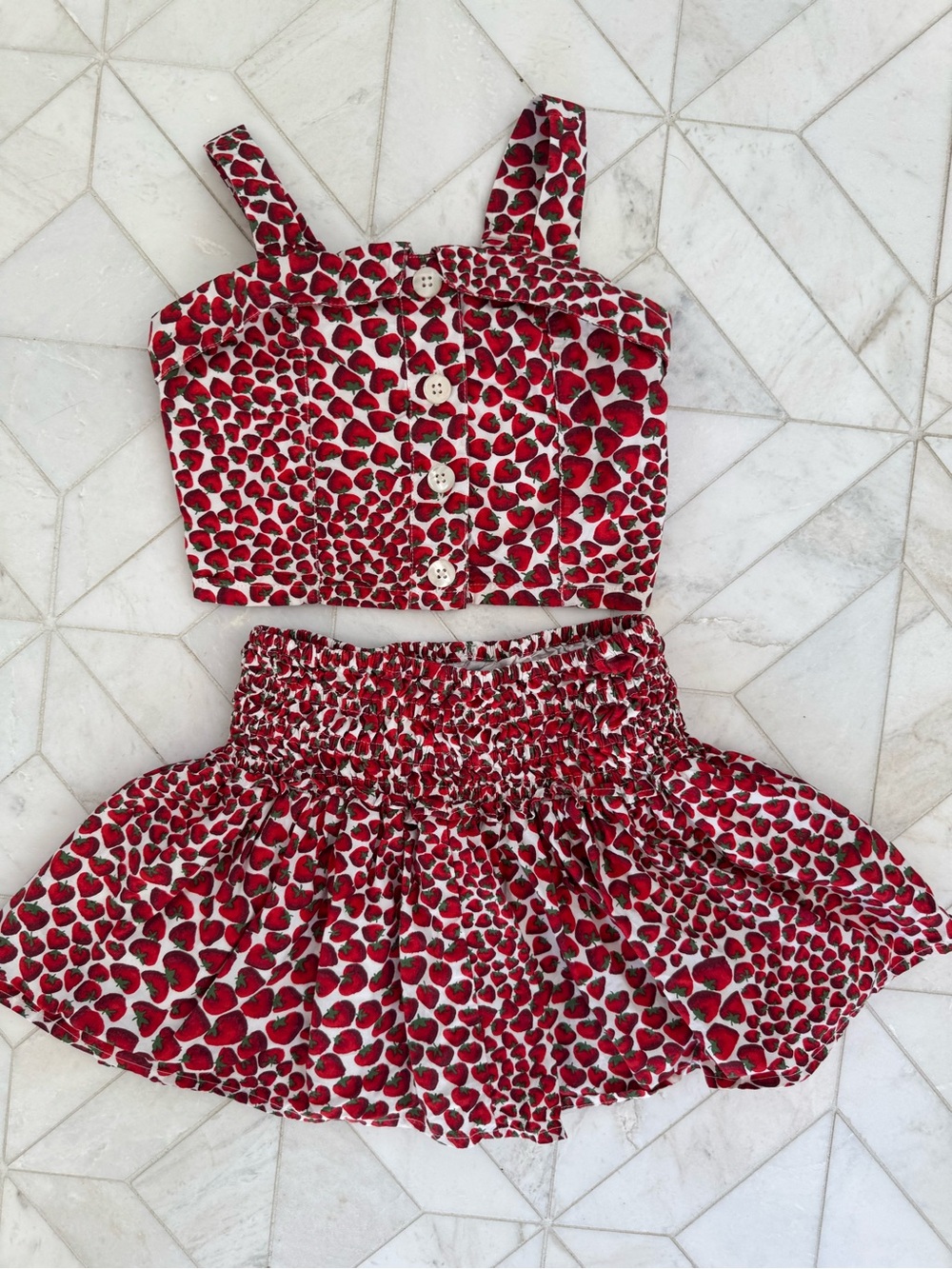 Crewcuts Red Strawberry Print Crop Top & Skirt Matching Set